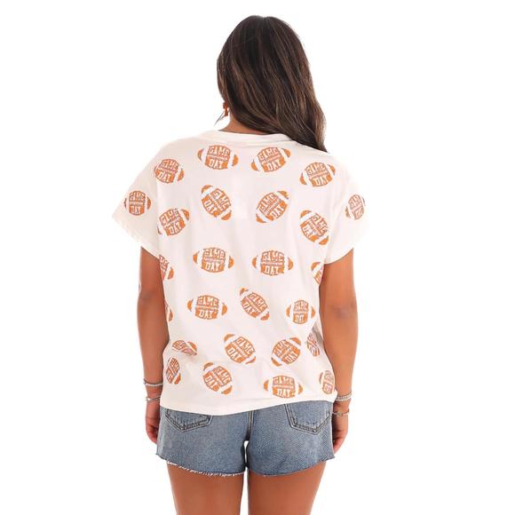 NEW QUEEN OF SPARKLES sequin football tee in white - Picture 3 of 3